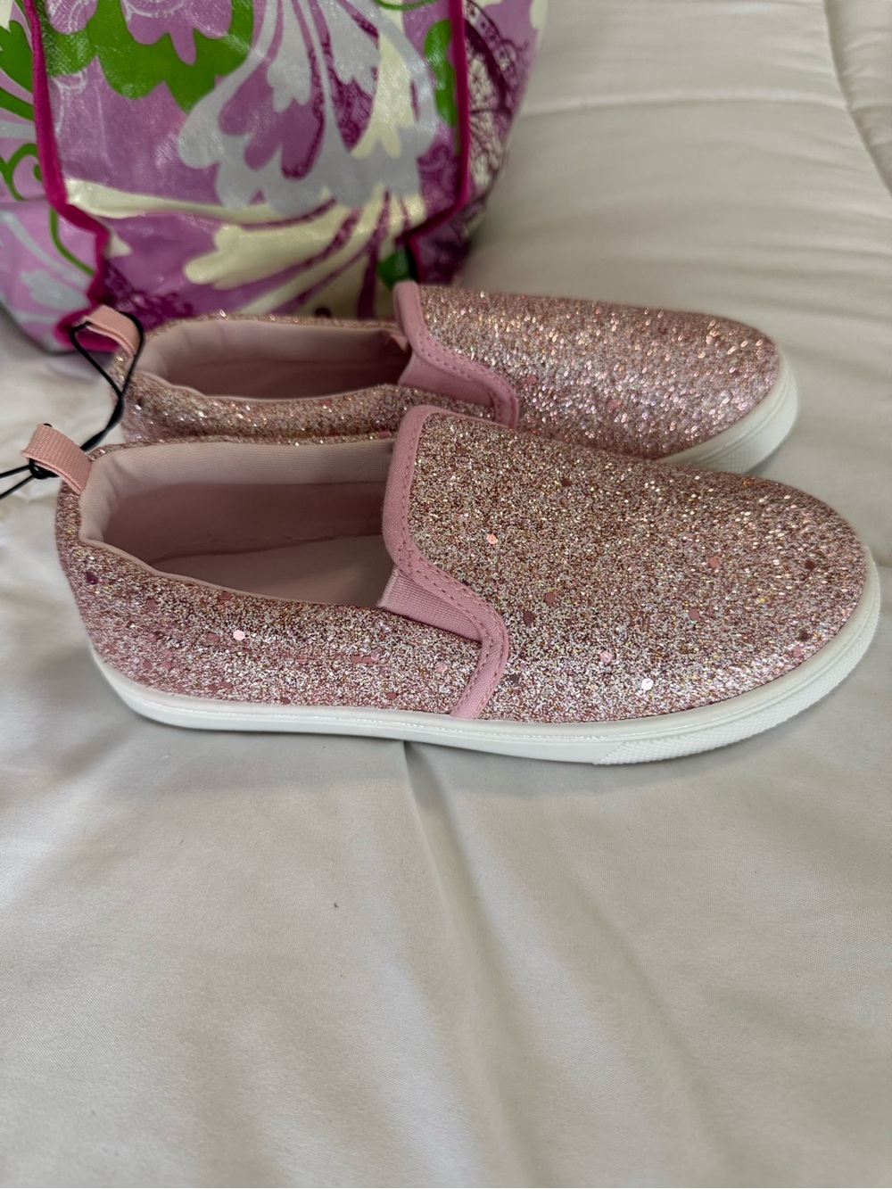 Kids Girls Glitter Slip-On Shoes - Pink